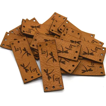 30 adet Deri etiketleri örgü tığ kişiselleştirilmiş ile logo Dikdörtgen giyim el yapımı etiketler Dikiş örme giysi etiketleri
