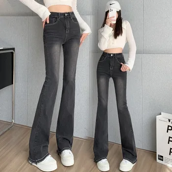 Yüksek Bel Flare Kot Kadınlar İçin Vintage İnce Flare Kot Pantolon Bayan Streetwear Casual Uzun Skinny Jeans Pantolon