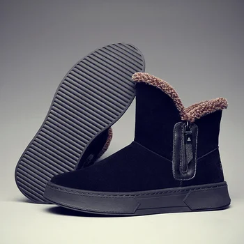 Kış sıcak ayakkabı Erkekler Fermuar Kar Botları Siyah Süet Gerçek Deri Artı Kadife kaymaz Platformu kovboy çizmeleri Erkekler için