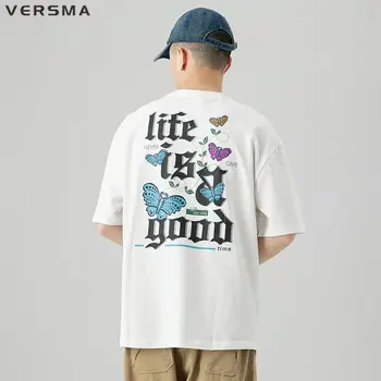 VERSMA Kore Vintage Kelebek Baskılı T Shirt Erkek Kadın Japon Ulzzang Harajuku Üst Gotik Tarzı T-Shirt Erkek Dropshipping